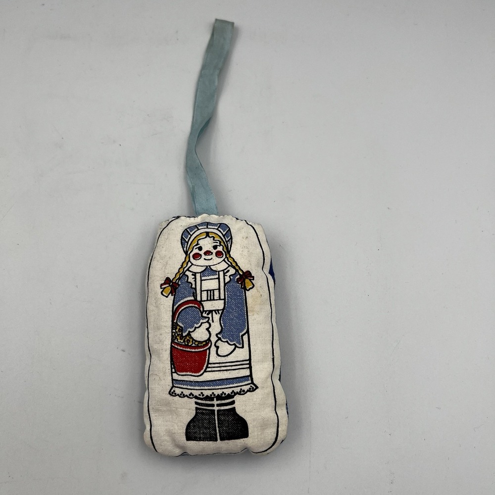 Vintage‎ 1970's Fabric Stuffed Christmas Ornament Swiss Girl Folk Art 5"